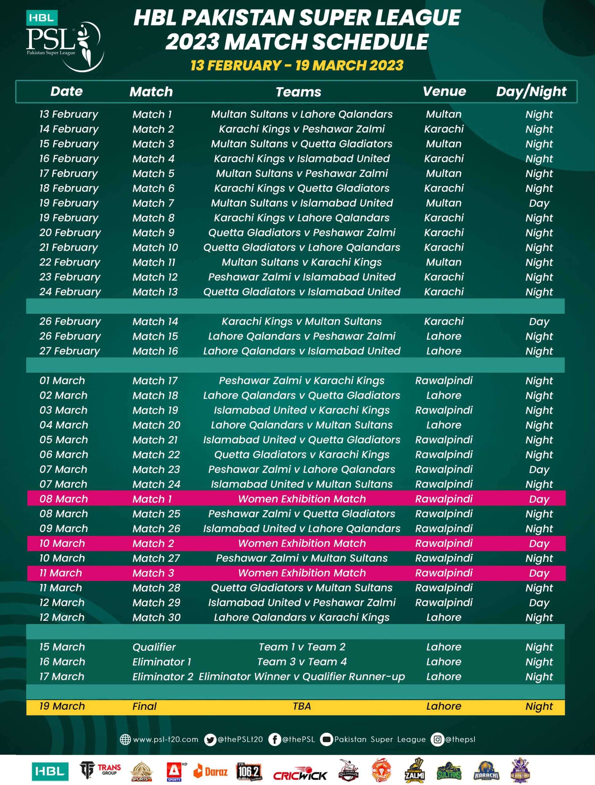 PSL8 matches schedule